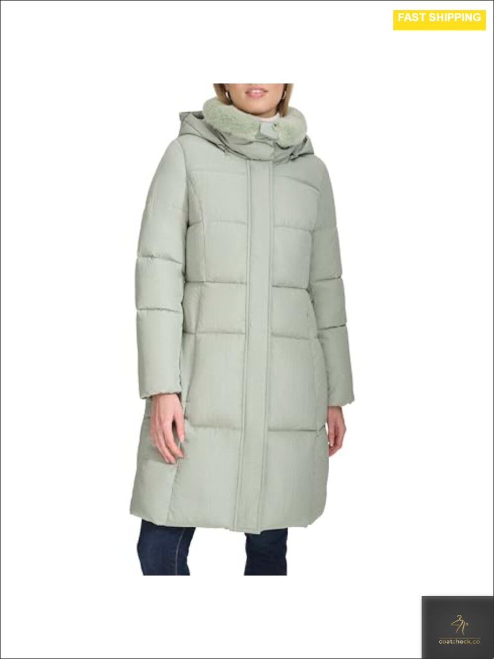 Women's Quilted Shimmer Nylon Jacket Faux Rabbit Lined Collar
